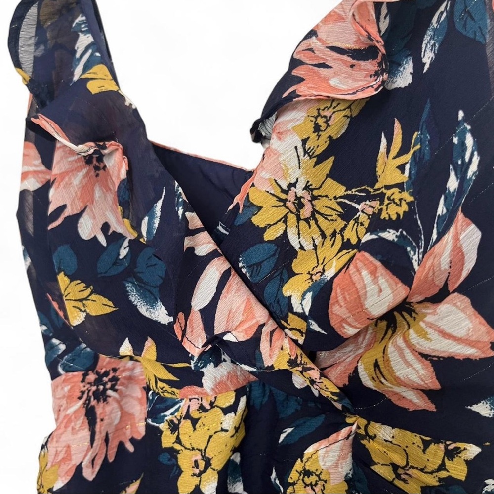 Lulus Navy Floral Ruffle Mini Dress Date Night Cocktail Party S - Picture 8 of 8